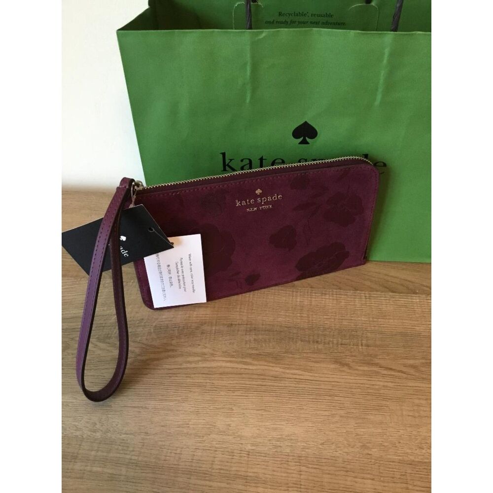 Kate Spade Lucy Floral Suede Wristlet in "Deep Cherry" Color NWT and Box